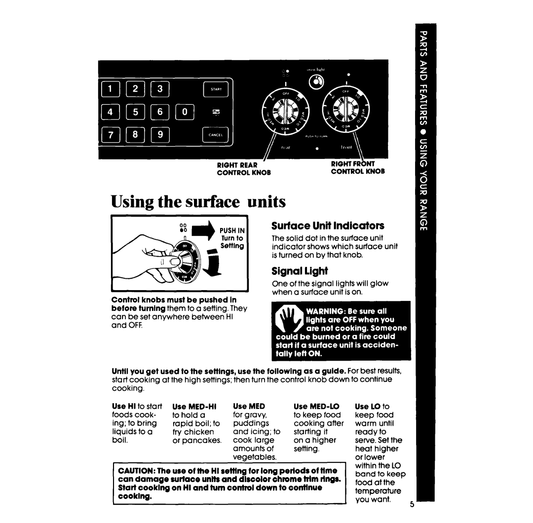 Whirlpool RF398PXP manual Surface Unit Indicators, Signal light 