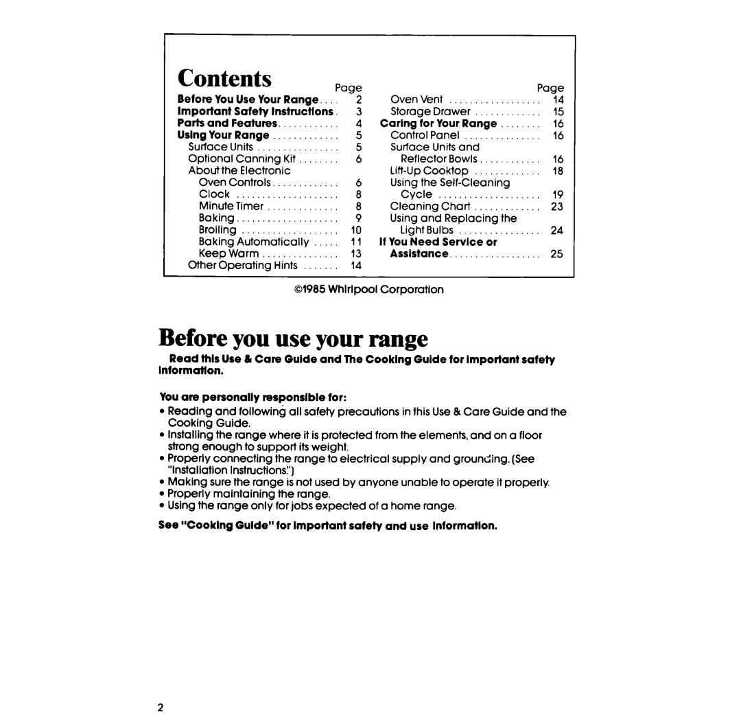 Whirlpool RF398PXP manual Before you use your range, Contents 