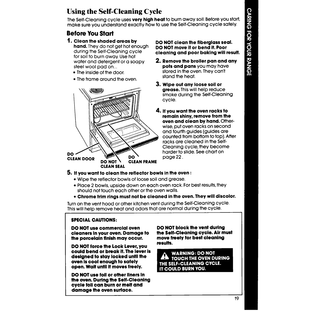 Whirlpool RF398PXV manual Using the Self-Cleaning Cycle, Before You Start, Cleanseal, Special Cautions 