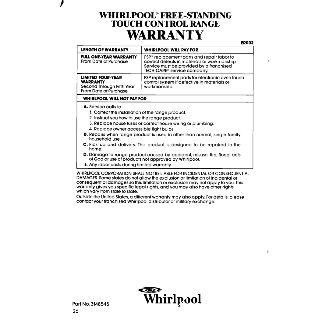 Whirlpool RF398PXV manual Thpool 