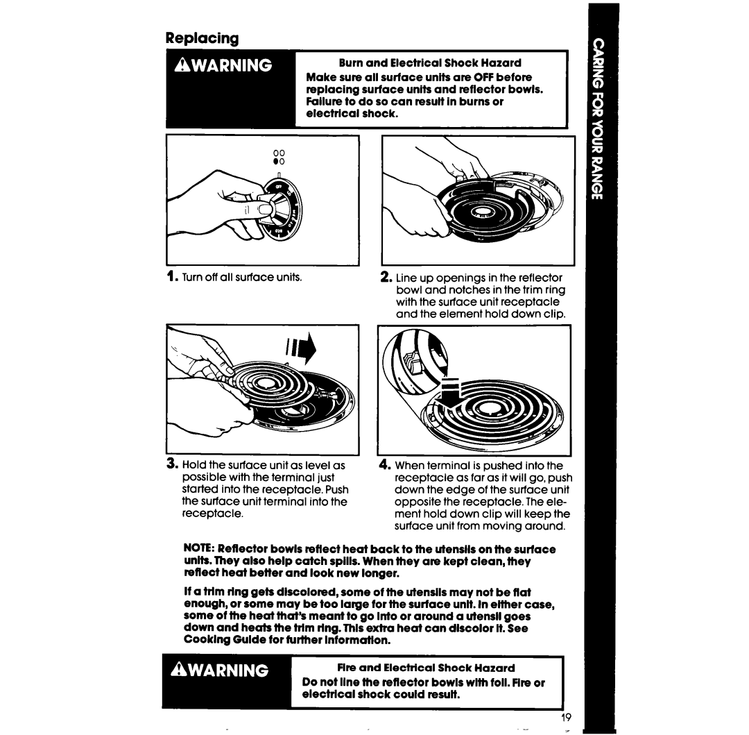 Whirlpool RF398PXW manual Replacing 