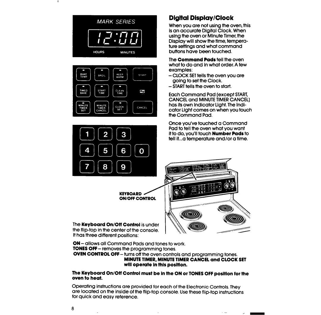 Whirlpool RF398PXW manual Digital Display/Clock 