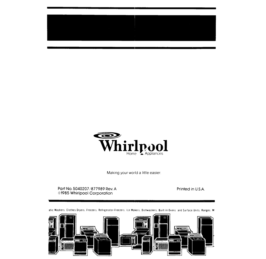 Whirlpool RF3OlOXP, RF32lOXP manual Whirlpool 