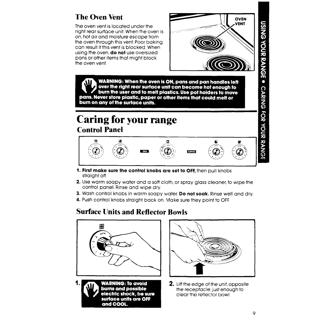 Whirlpool RF32lOXP, RF3OlOXP manual Oven Vent, Surface Units and Reflector Bowls 