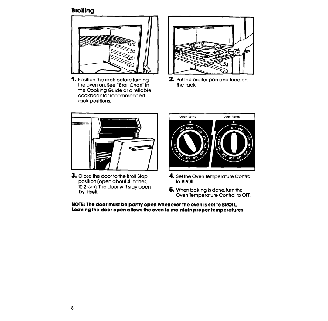Whirlpool RF3OlOXV manual Broiling 
