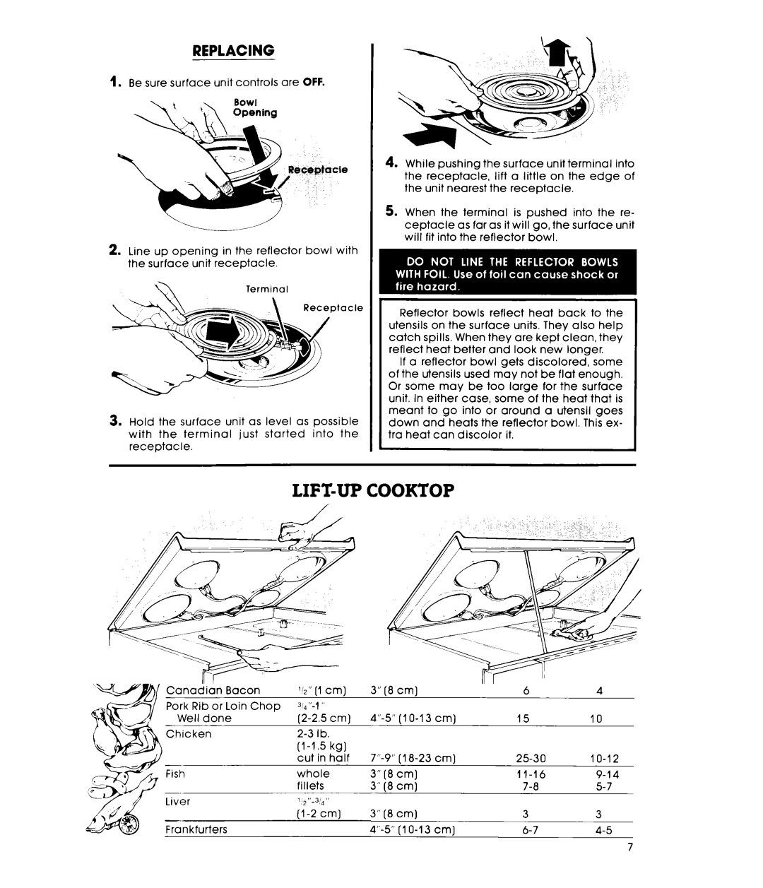 Whirlpool RF4400XL manual LIFT-UP Cooktop, Replacing 