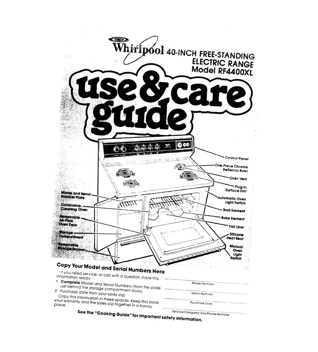 Whirlpool RF440XL manual Your, Cookbg Wde For Importanf, InformatIon, Copy 