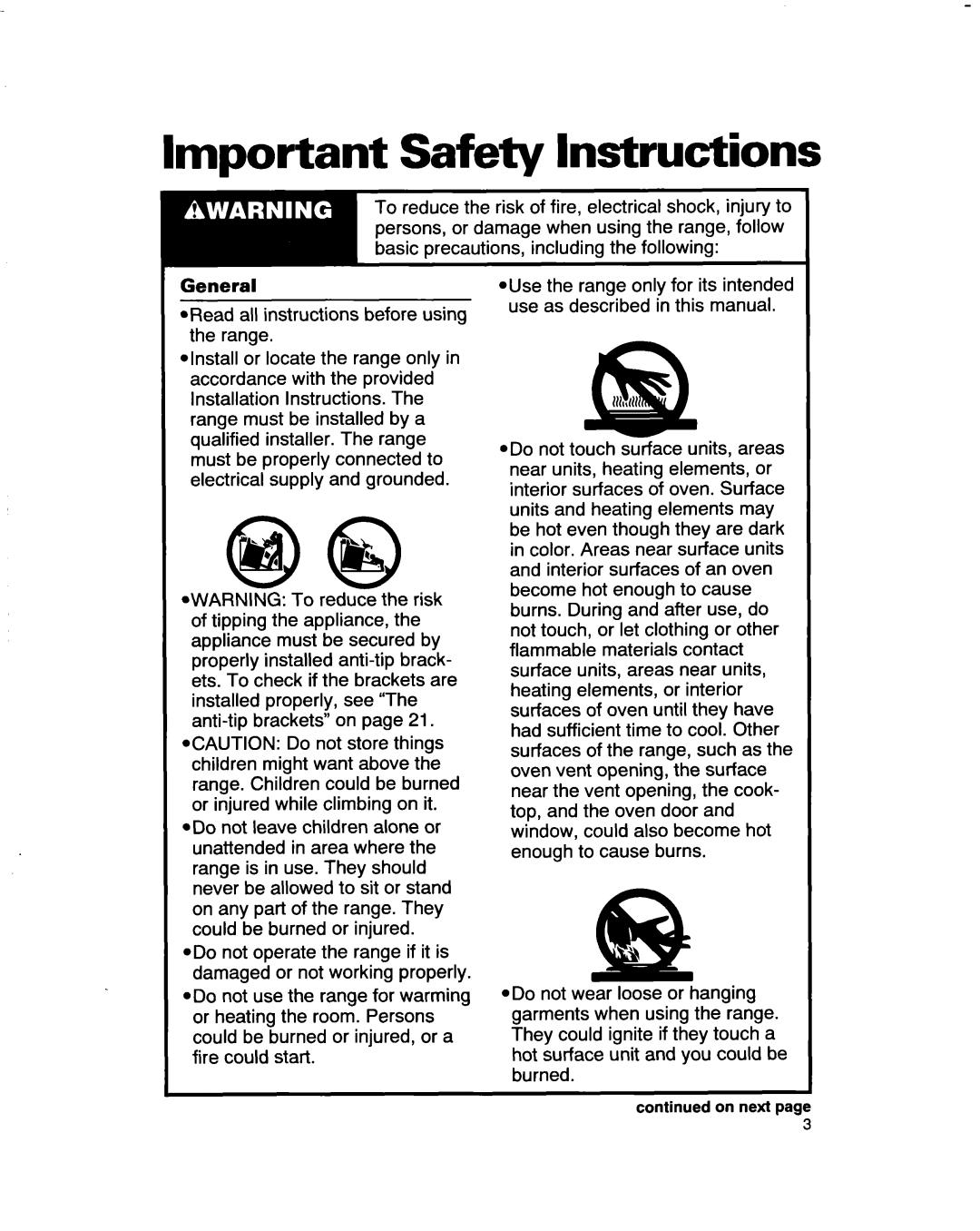 Whirlpool RF4700XB important safety instructions Important Safety Instructions 