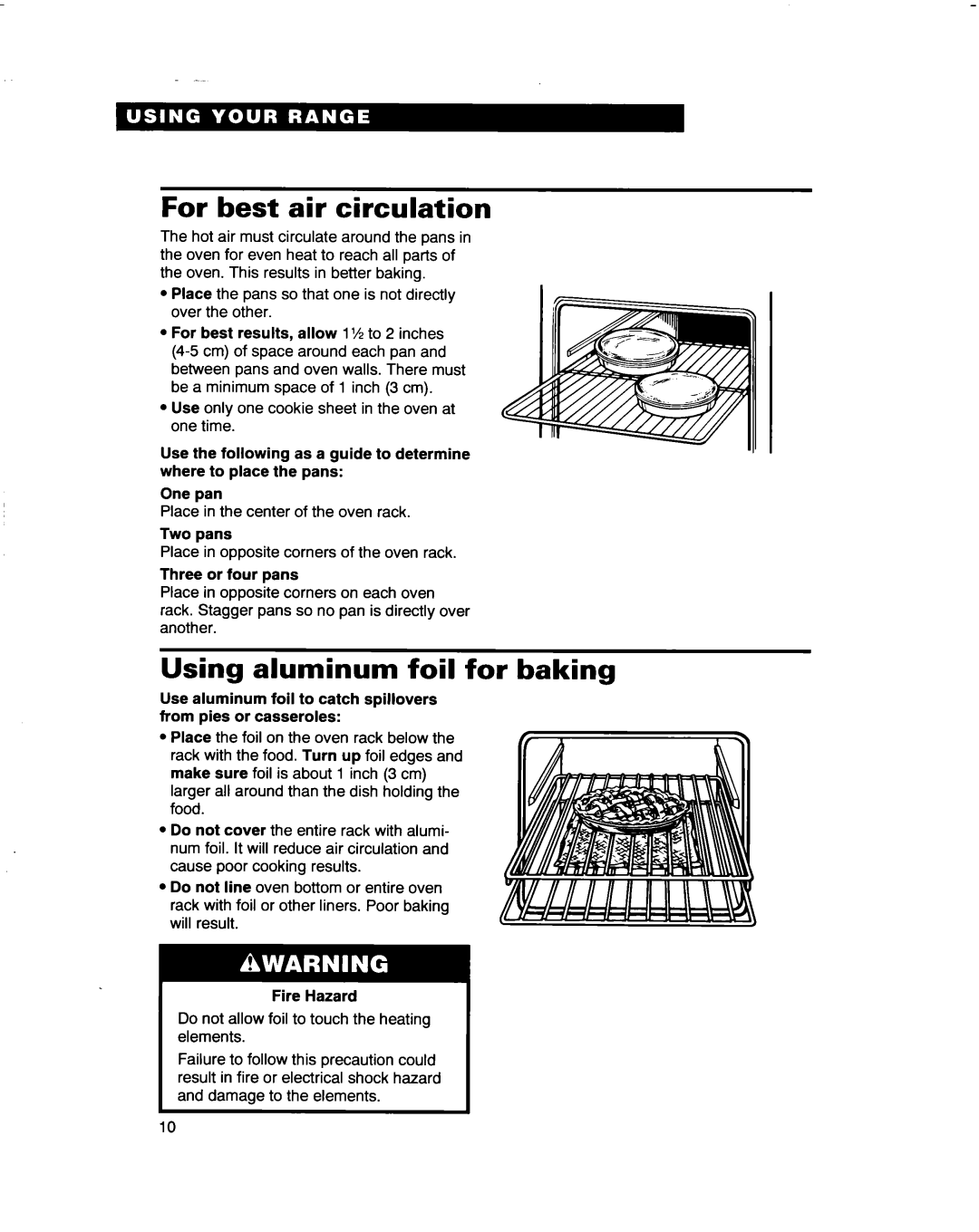 Whirlpool RF4700XB important safety instructions For best air circulation, Using aluminum foil for baking 