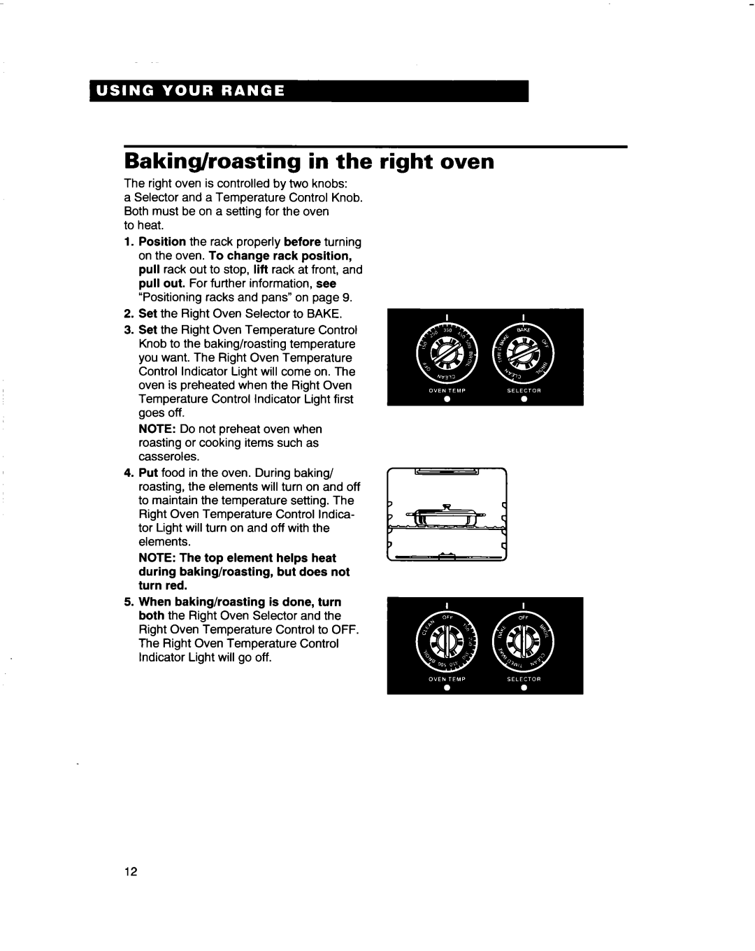 Whirlpool RF4700XB important safety instructions Baking/roasting in the right oven 