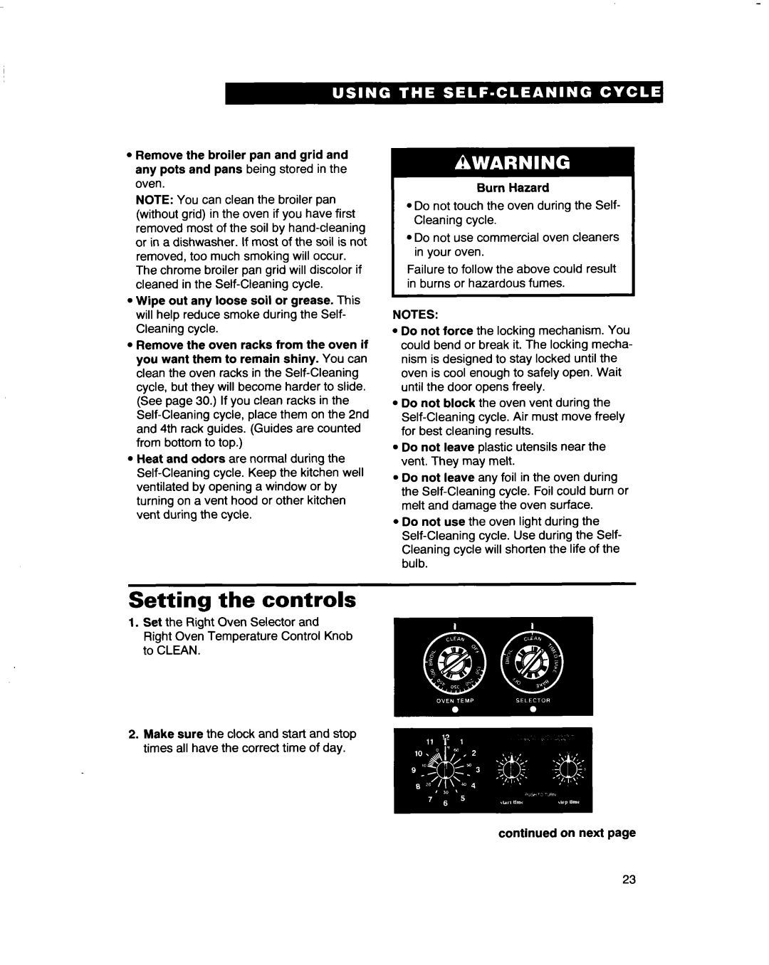 Whirlpool RF4700XB important safety instructions Setting the controls 