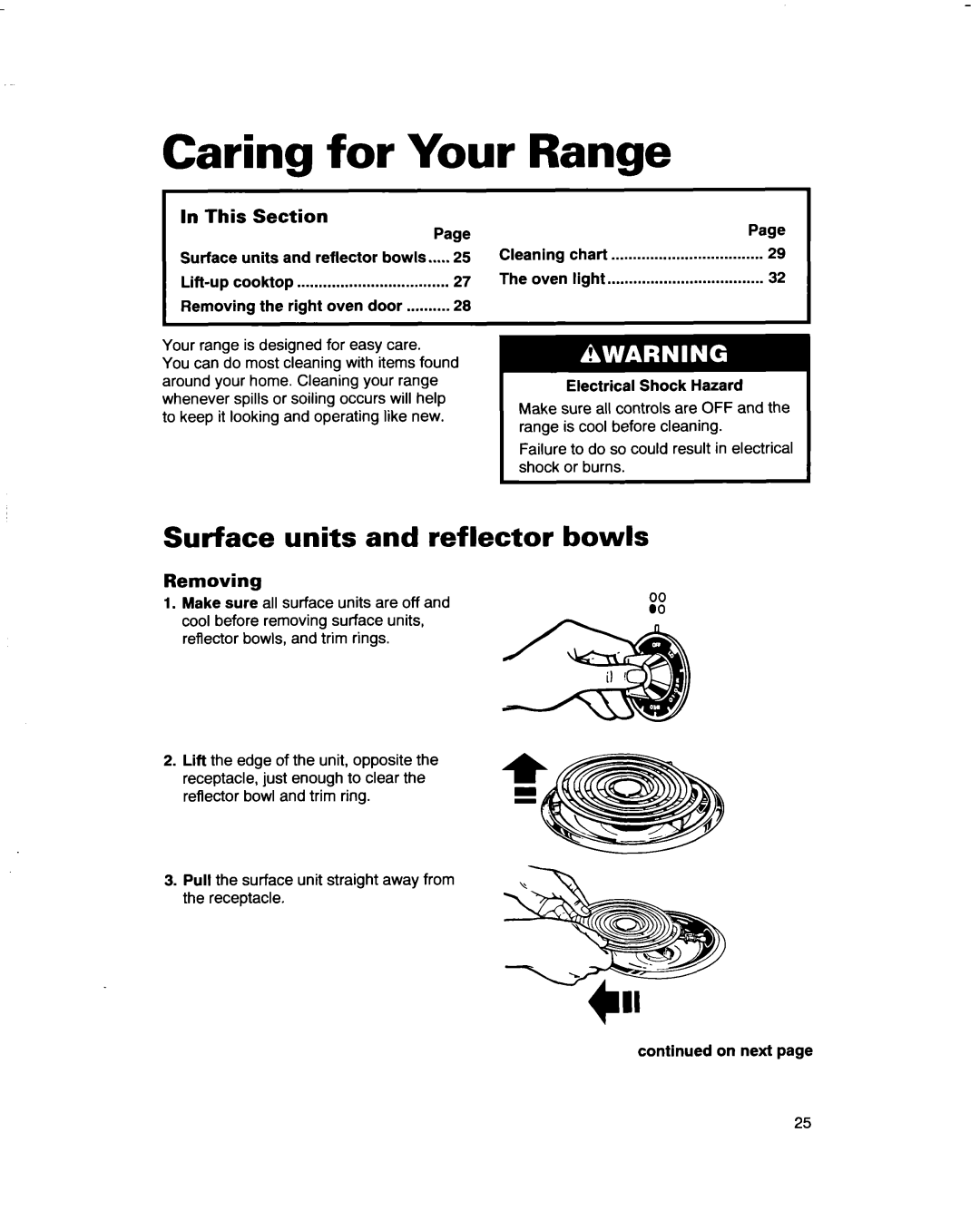 Whirlpool RF4700XB important safety instructions Caring for Your Range, Surface units and reflector bowls 