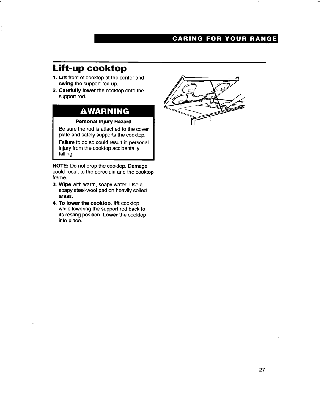 Whirlpool RF4700XB important safety instructions Lift-upcooktop 