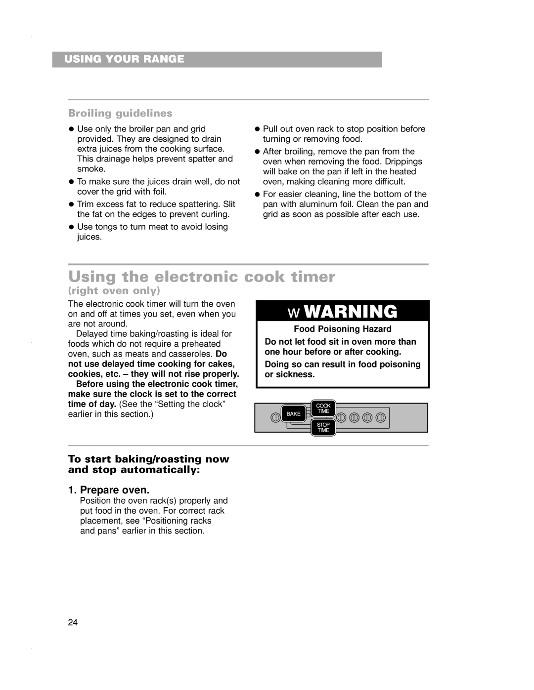 Whirlpool RF4700XE warranty Using the electronic cook timer, Broiling guidelines 