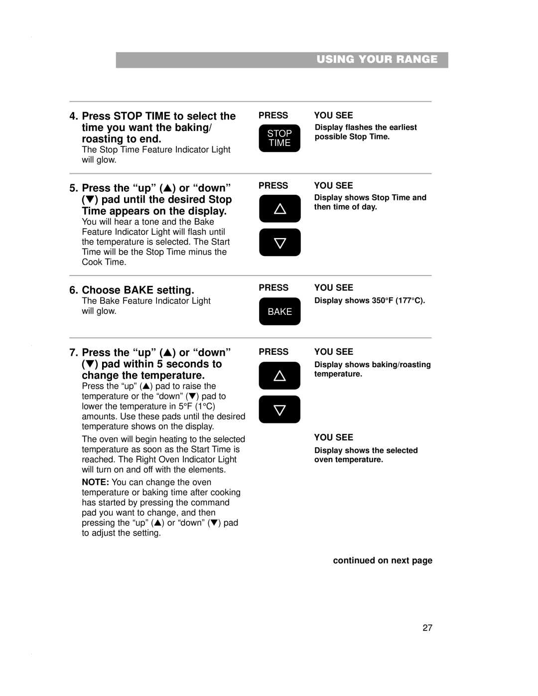 Whirlpool RF4700XE warranty Stop 