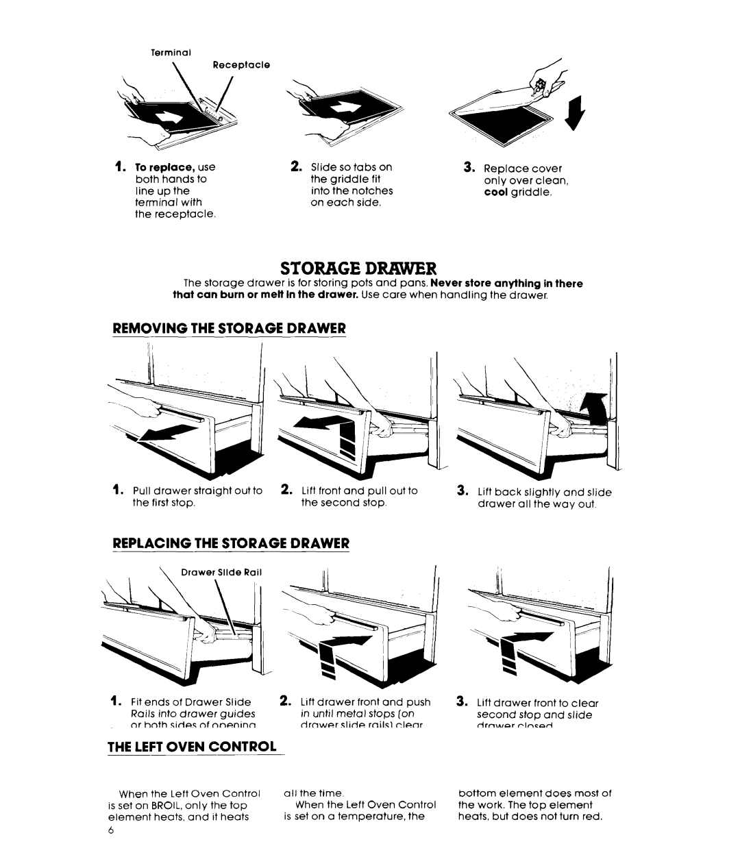 Whirlpool RF4900XL warranty Removing the Storage Drawer, Replacing the Storage Drawer 