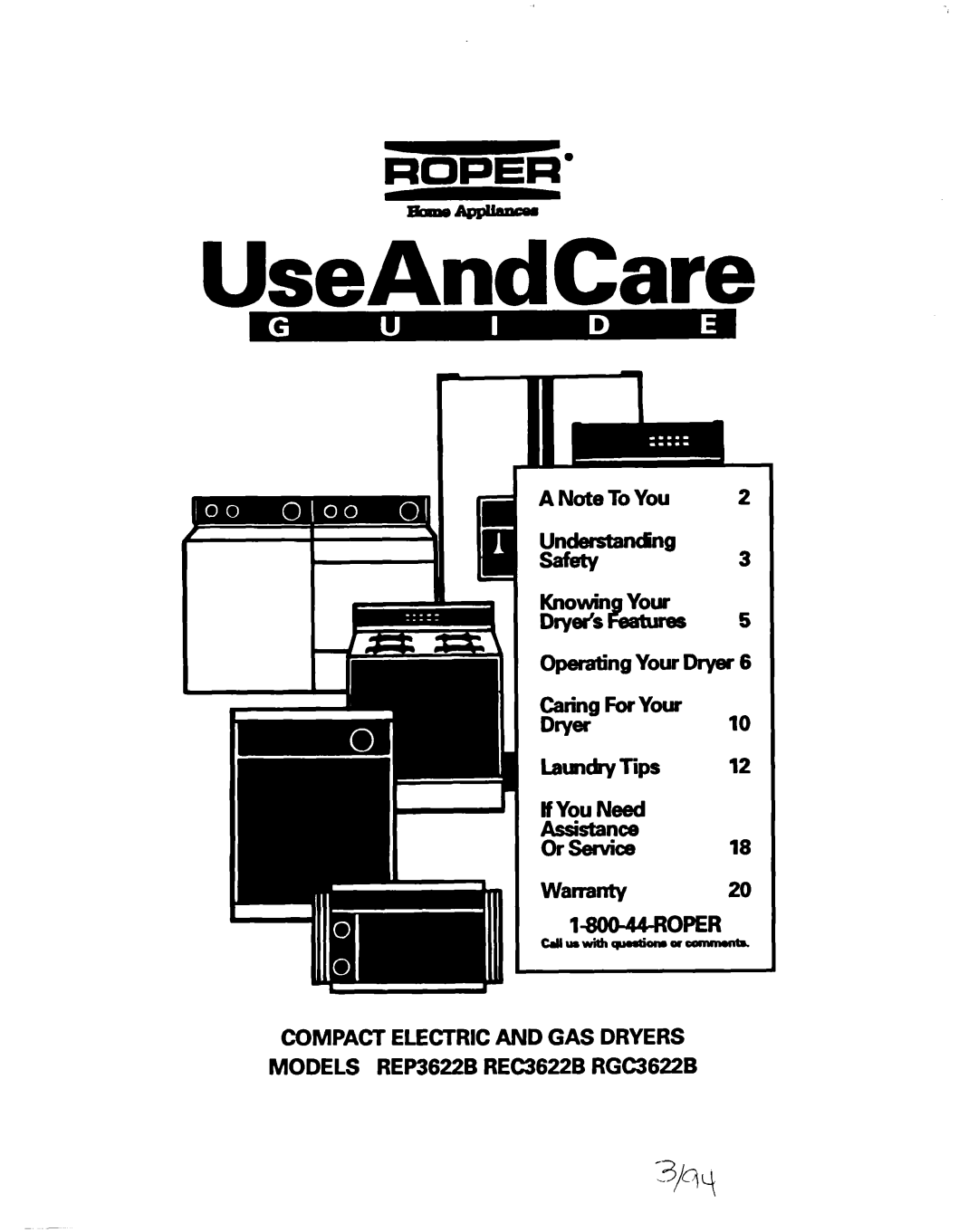 Whirlpool REP3622B, RGC3622B, REC3622B warranty UseAndCare 