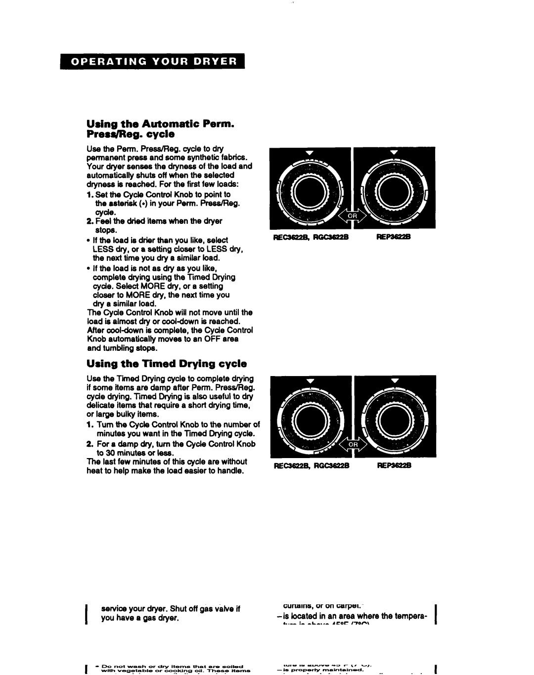 Whirlpool REC3622B, RGC3622B, REP3622B warranty Using the Automatic Perm PresJReg. cycle, Using the Timed Drying cycle 