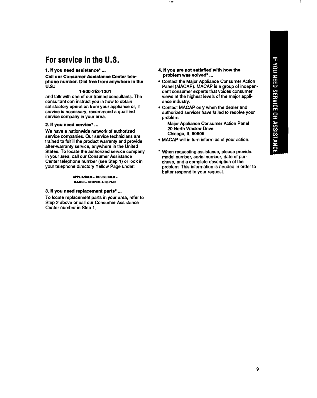 Whirlpool RH123A1 manual Forservice in the U.S 