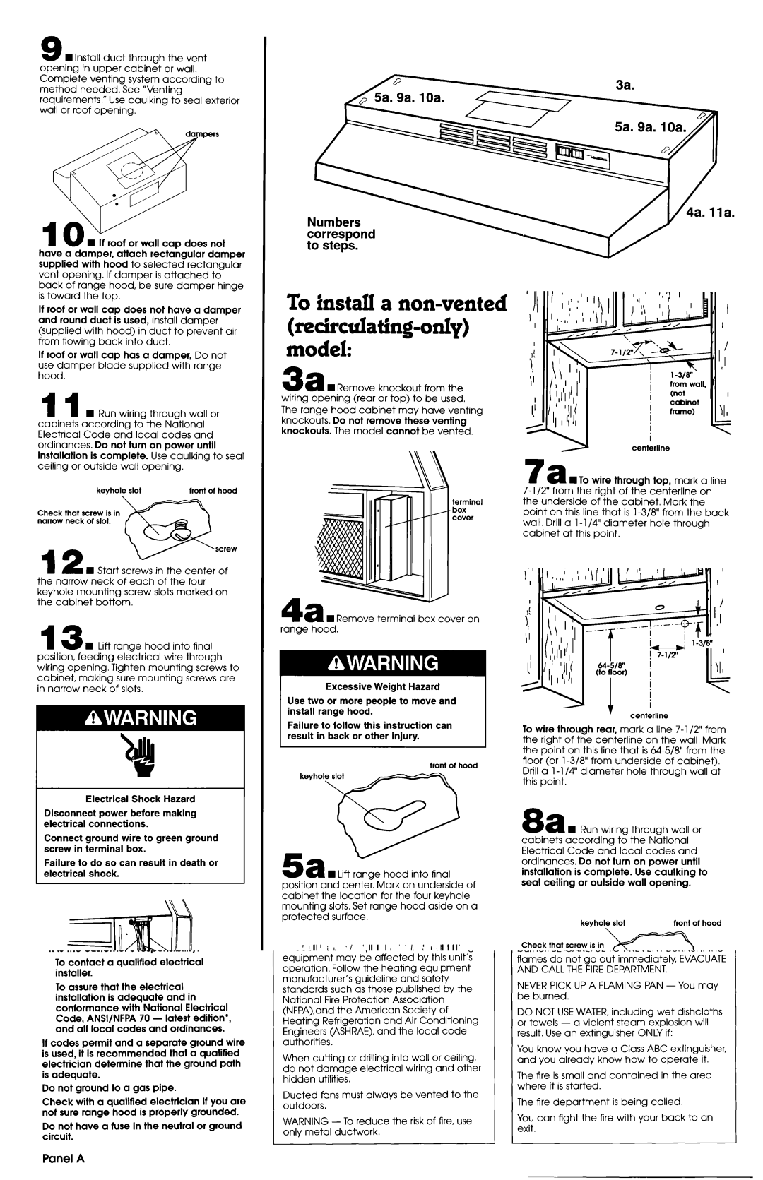 Whirlpool RH2000, RH2 300 To install a non-vented recirculating-only-model, Di..-,-.-0, Panel D, Electrical Shock Hazard 