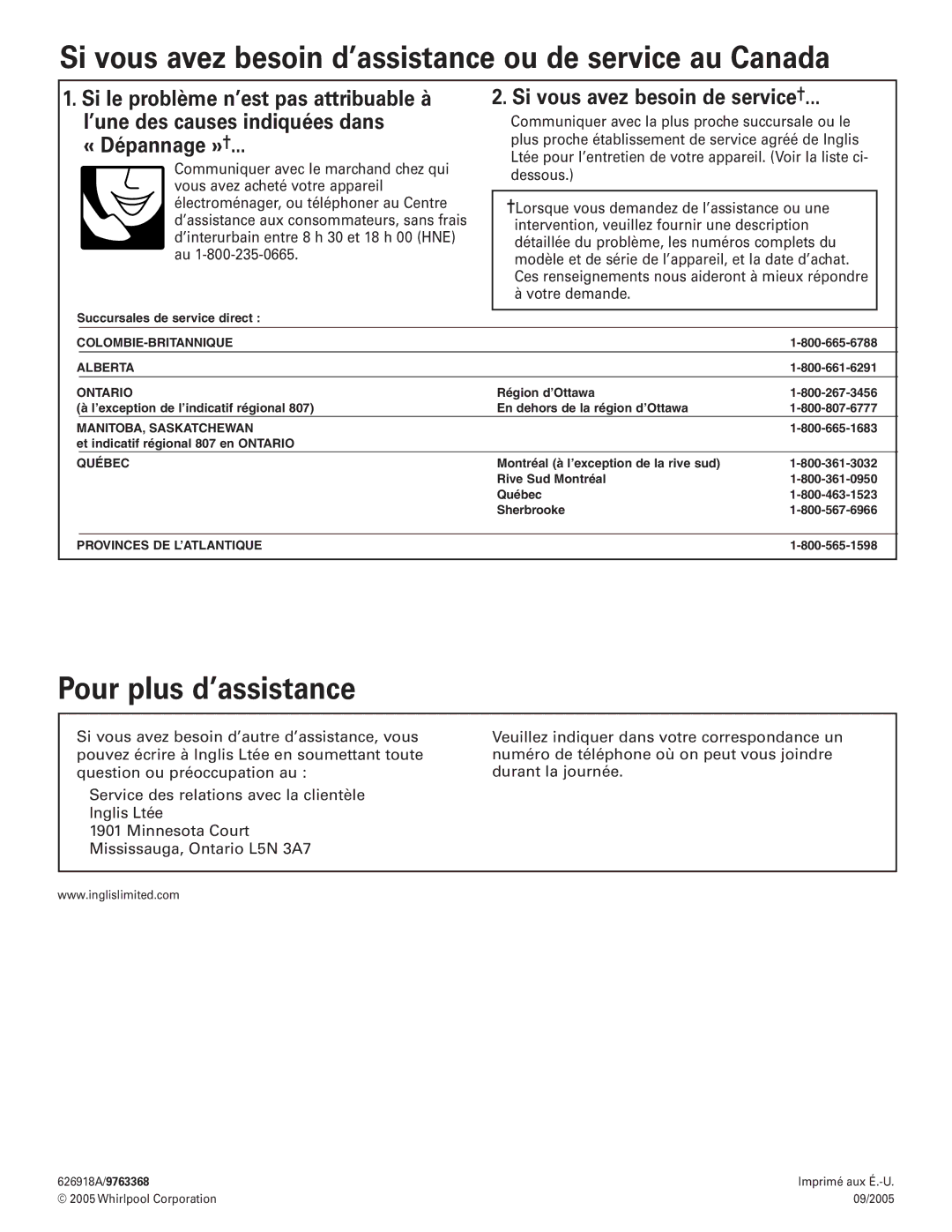 Whirlpool RH3736 Si vous avez besoin d’assistance ou de service au Canada, « Dépannage », Si vous avez besoin de service 