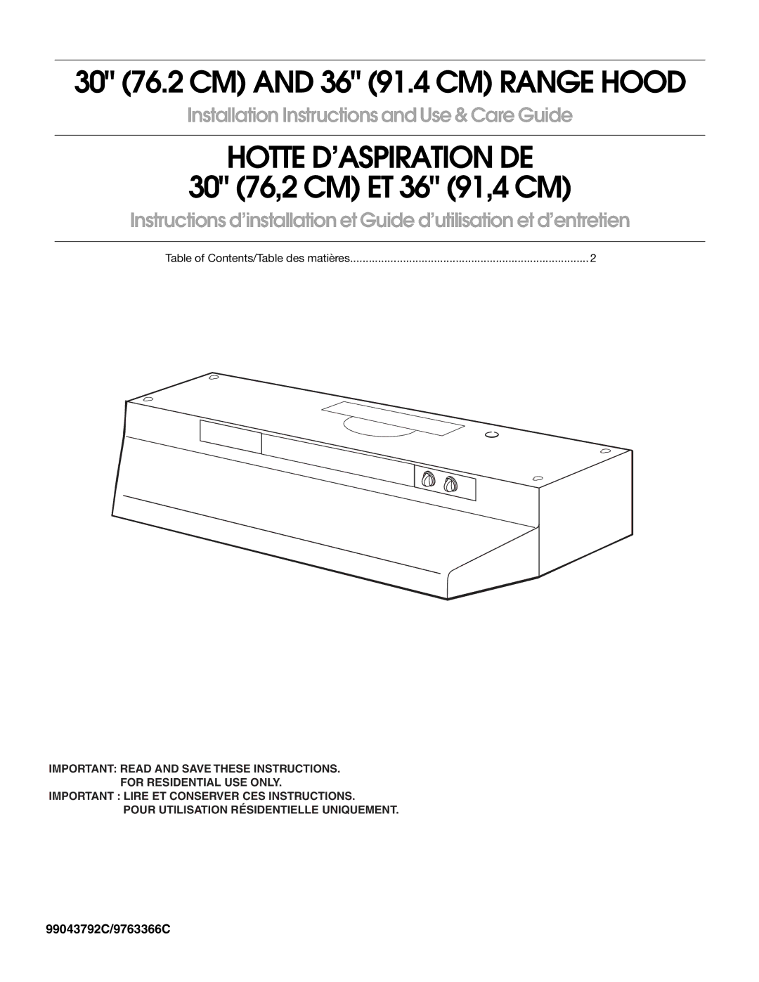 Whirlpool RH3736XL installation instructions Hotte D’ASPIRATION DE 