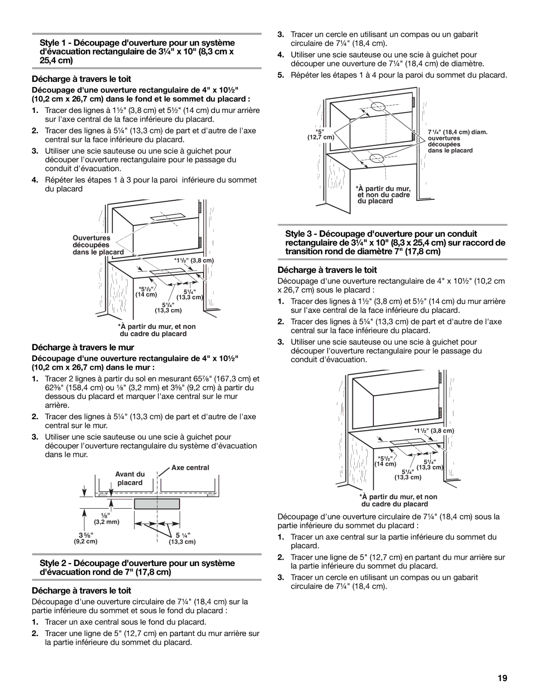 Whirlpool RH3736XL installation instructions Décharge à travers le mur 