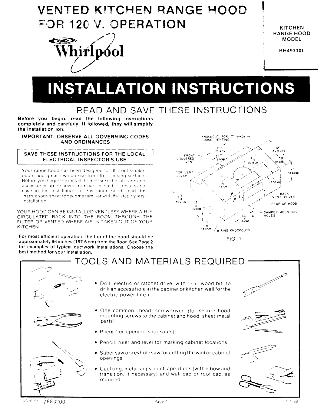 Whirlpool RH4930XL manual Kitchen, Model 