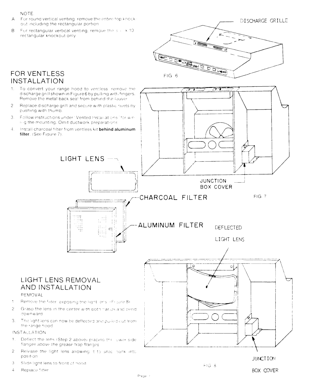 Whirlpool RH4930XL manual For Ventless Installation, Filter, Ncite 