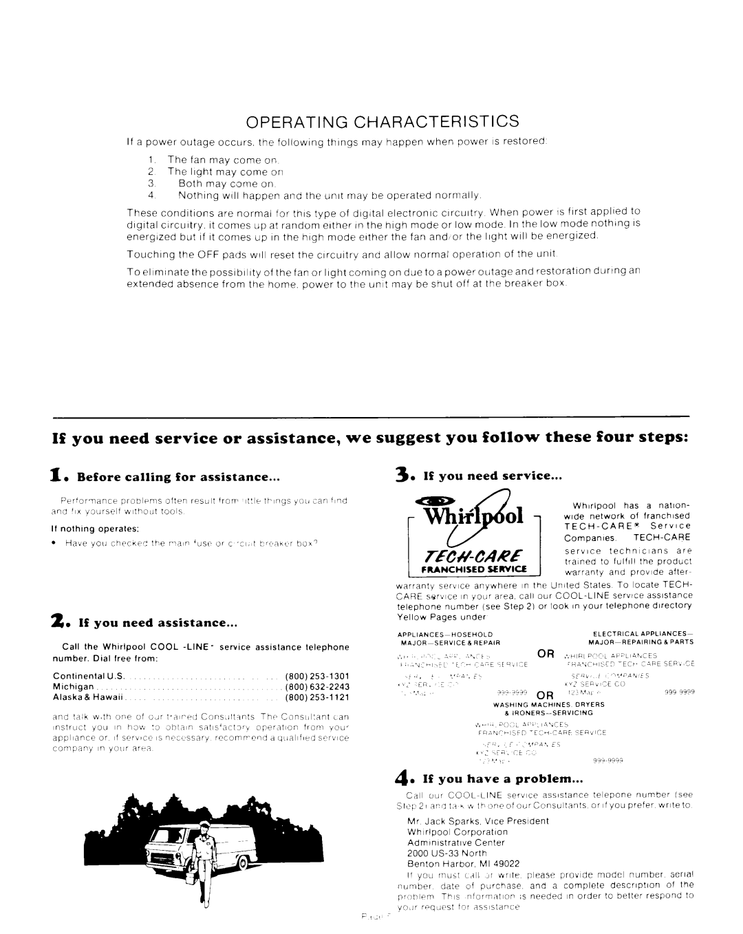 Whirlpool RH4930XL manual Operating Characteristics, If you need assistance 