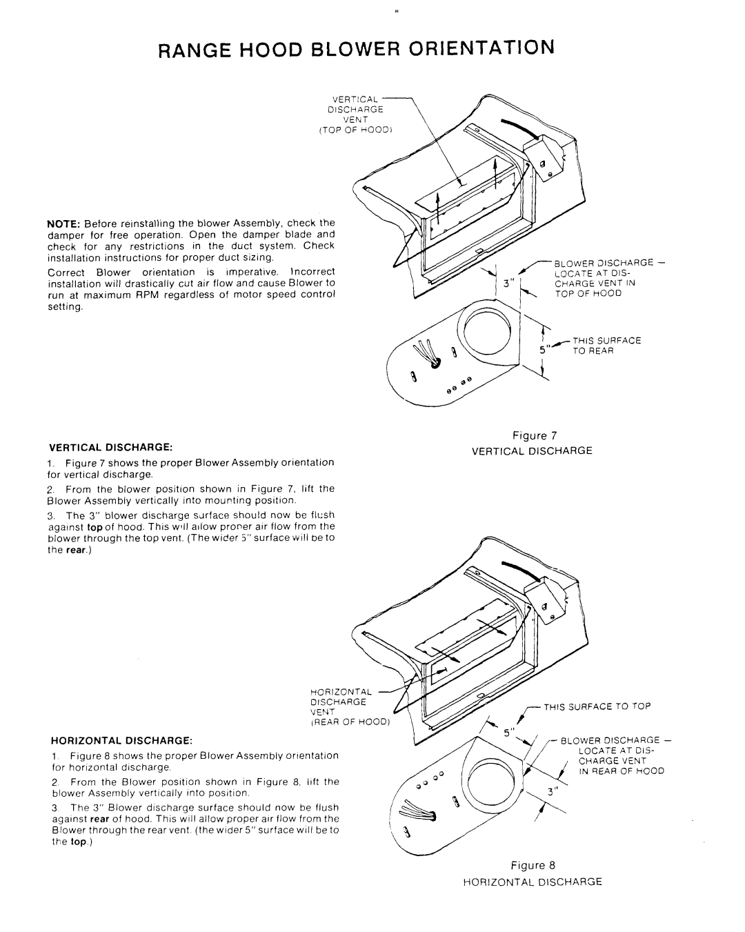 Whirlpool RH7330XL manual Vertical Discharge, Horizontal Discharge 