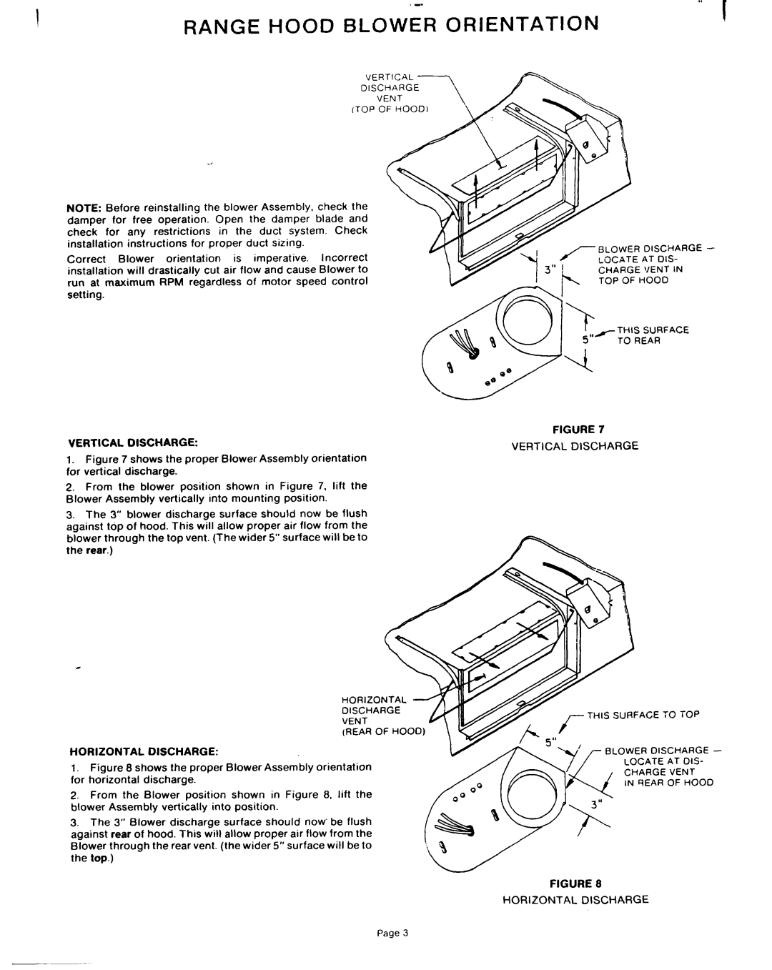 Whirlpool RH8300XLS manual Range Hood Blower Orientation 