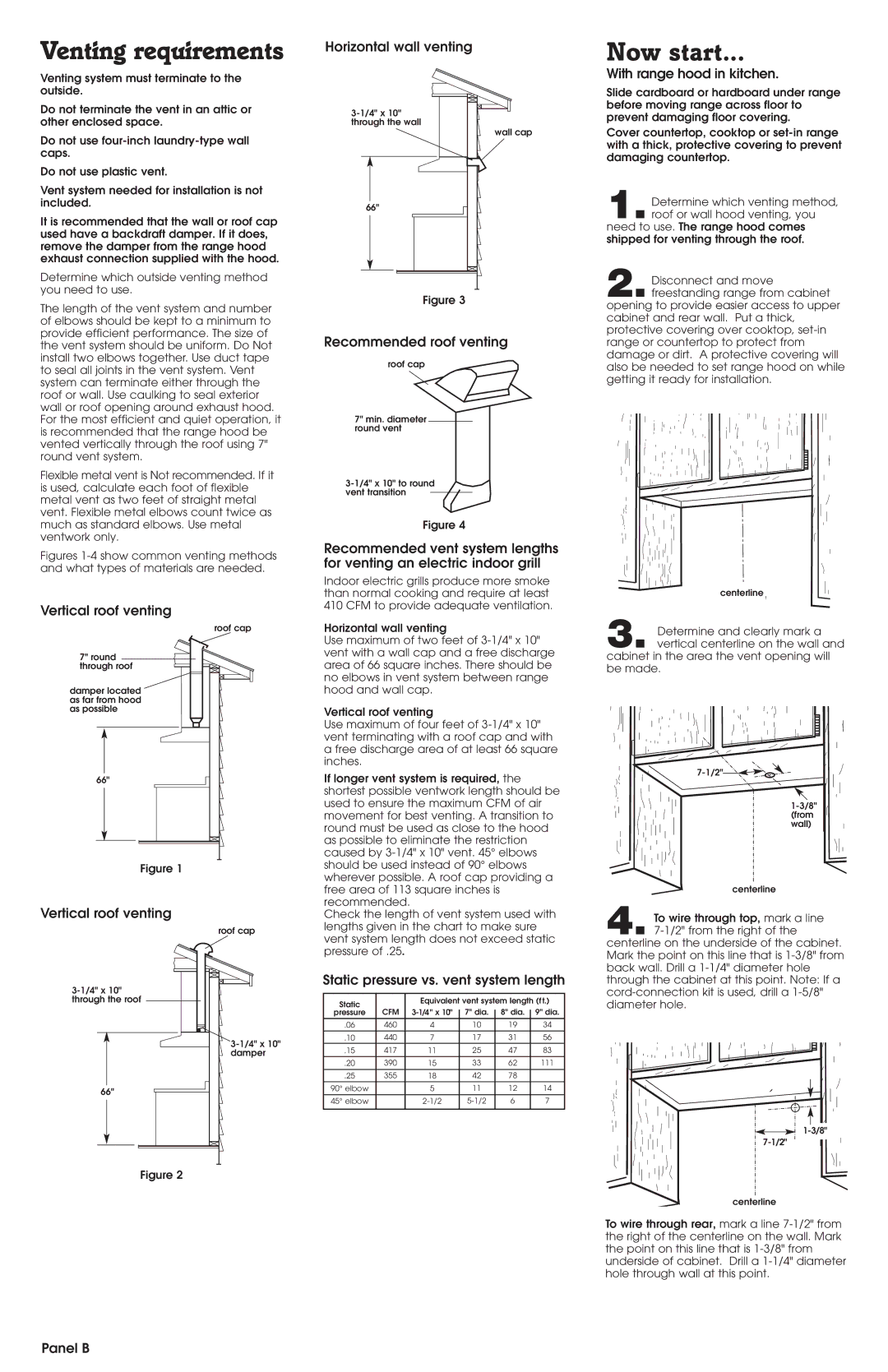 Whirlpool RH8336, RH8330 installation instructions Venting requirements, Now start 