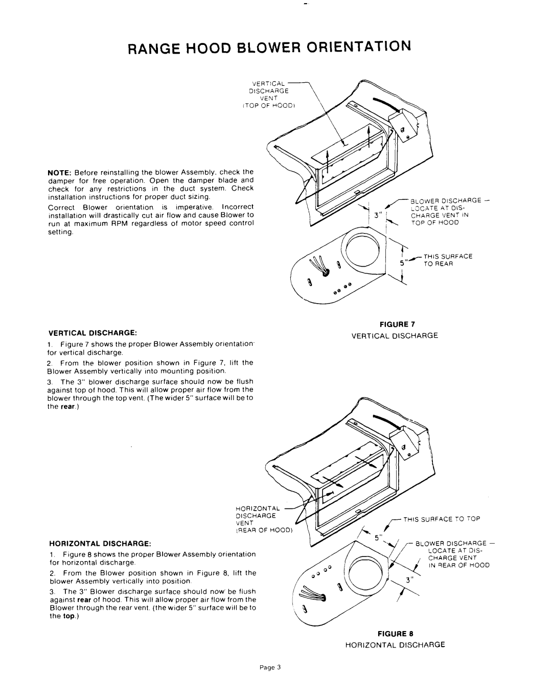 Whirlpool RH8930XLS manual Vertical Discharge, Horizontal Discharge 