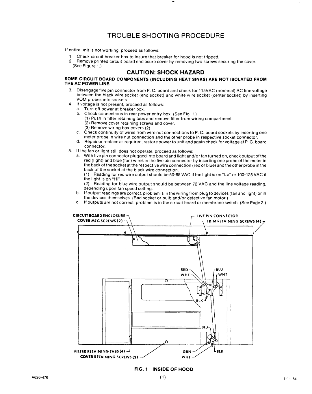 Whirlpool RH8930XLS manual Trouble Shooting Procedure, Caution Shock Hazard 