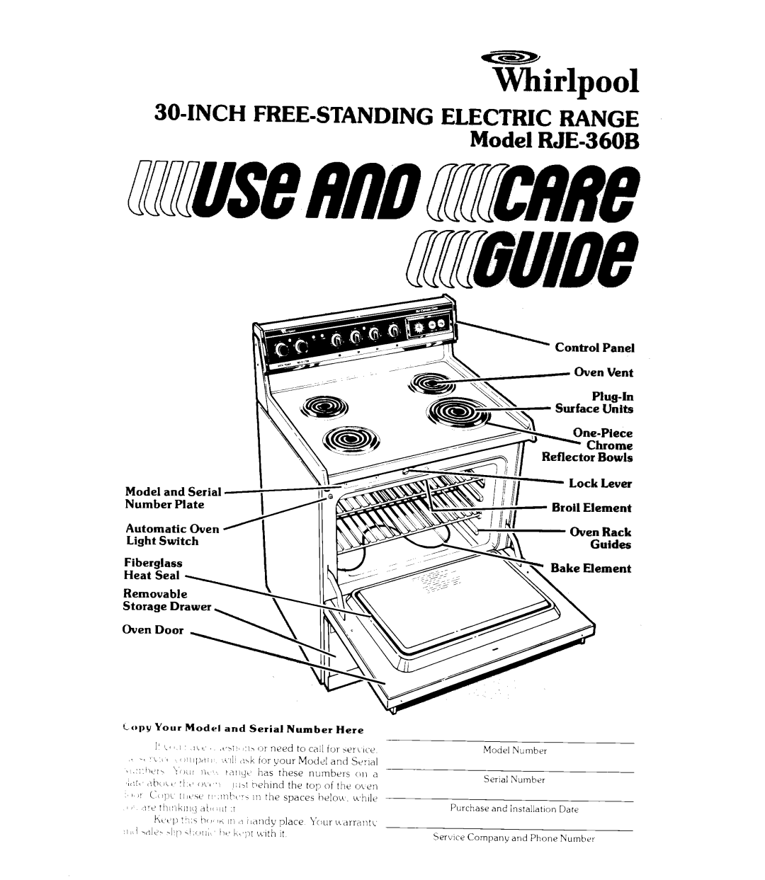 Whirlpool manual TF&3001, INCHFREE-STANDINGUECTRICRANGEModelRIE360B 