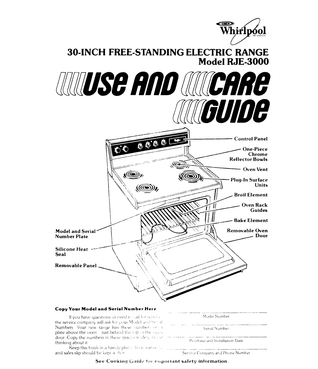 Whirlpool manual 304NCH FREE-STANDING Electric Range Model RJE-3000 