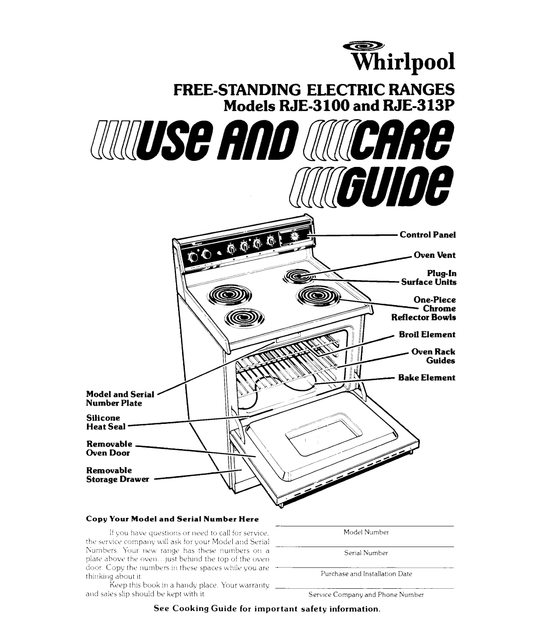 Whirlpool RJE-313P, RJE-3100 warranty ~~~~useafl~~~~au, Model and Serial Number Plate Removable Storage Drawer 