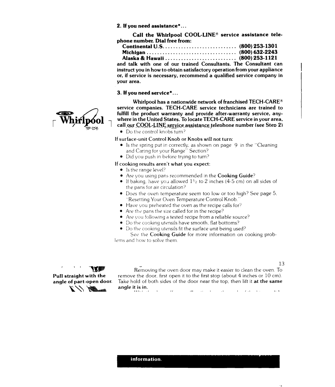 Whirlpool RJE-3165 If you Need assistance Call, COOL-LINE@ service assistance, Phone number. Dial free from 800 253-1301 