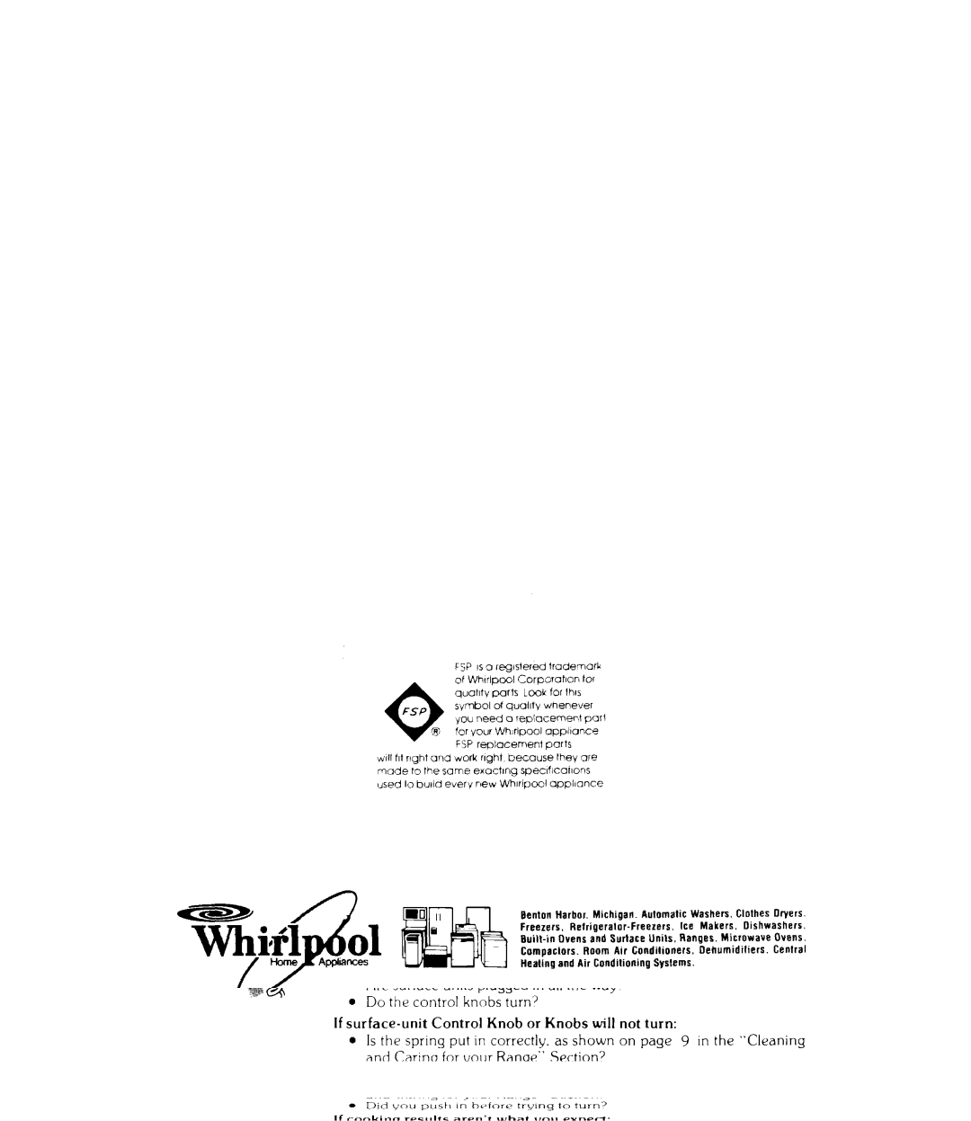 Whirlpool RJE-3165 manual Fsp 