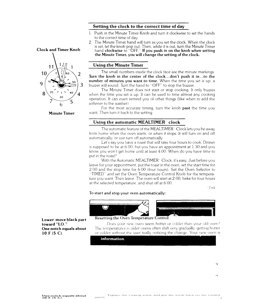 Whirlpool RJE-3165 manual Using the Minute Timer, Using Automatic, Mealtimer’, Clock 