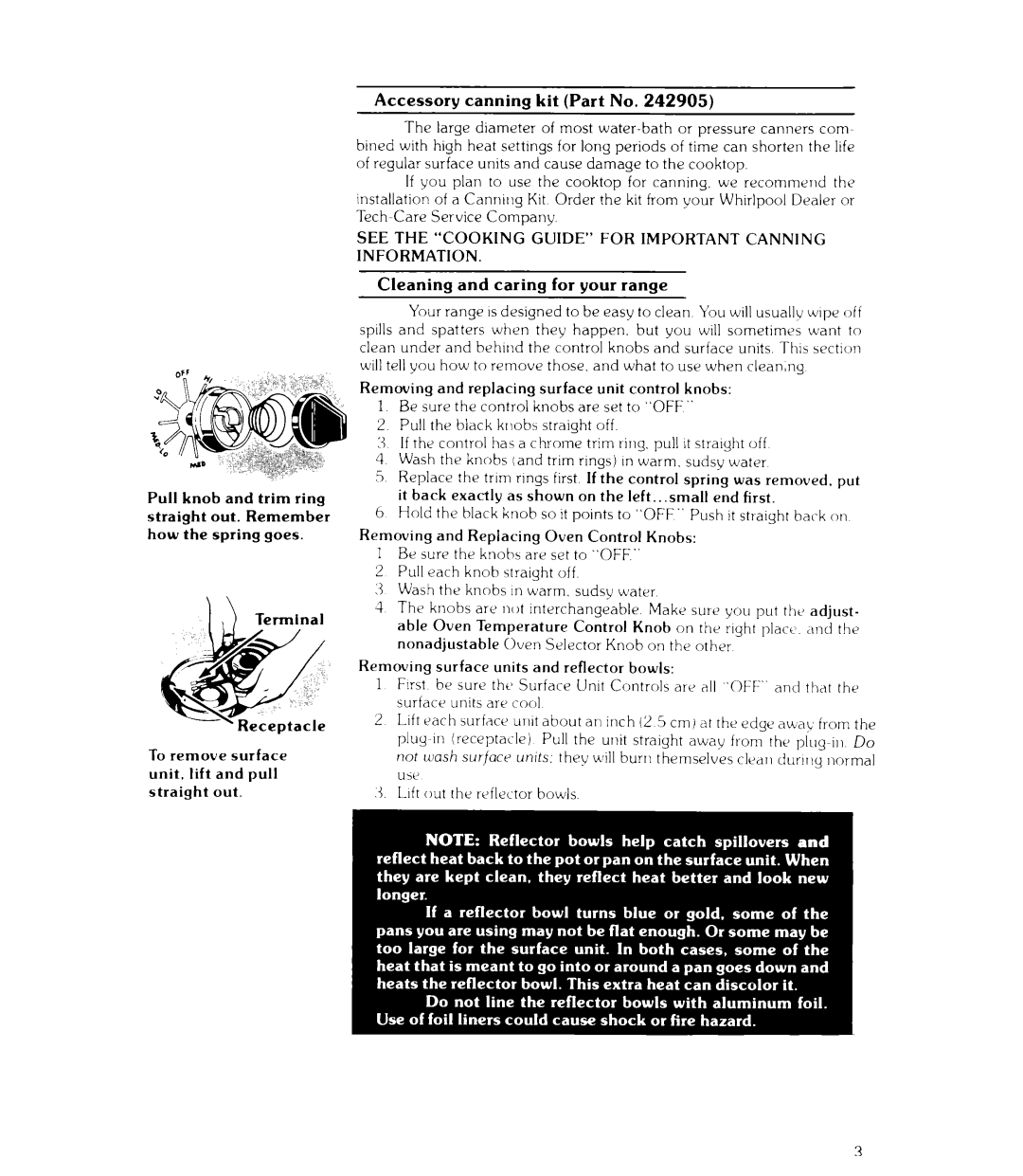 Whirlpool RJE-3165 manual See the Cooking Guide for Important Canning Information 