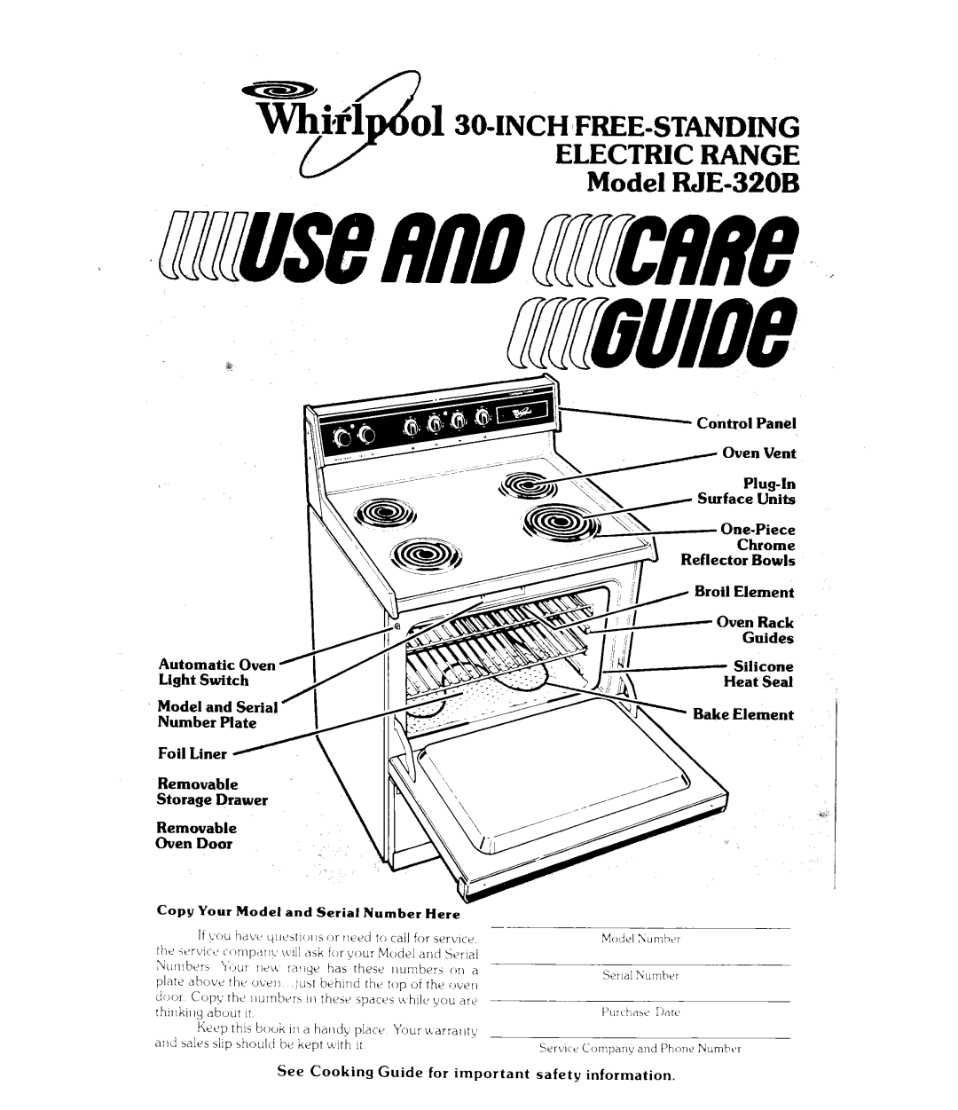 Whirlpool RJE-320-B manual Electric Range 