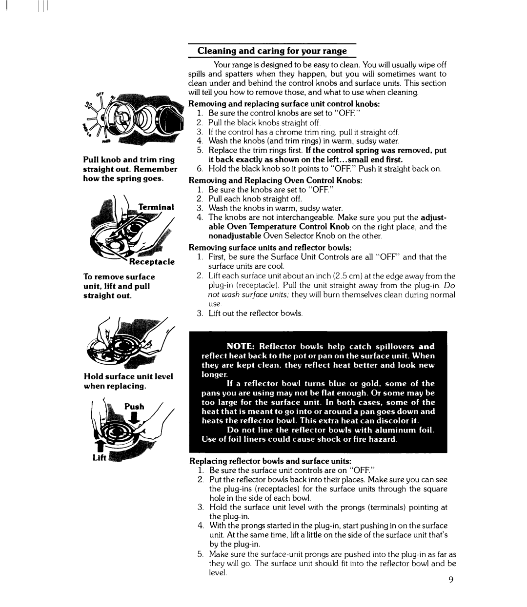 Whirlpool RJE-320-B manual Cleaning and caring for your range 