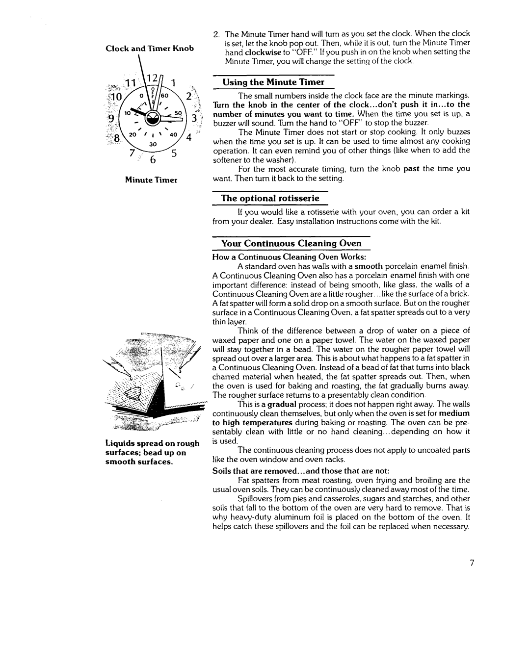 Whirlpool RJE-3300 manual Clock and Timer Knob Minute Timer, Using the Minute Timer, Optional rotisserie 