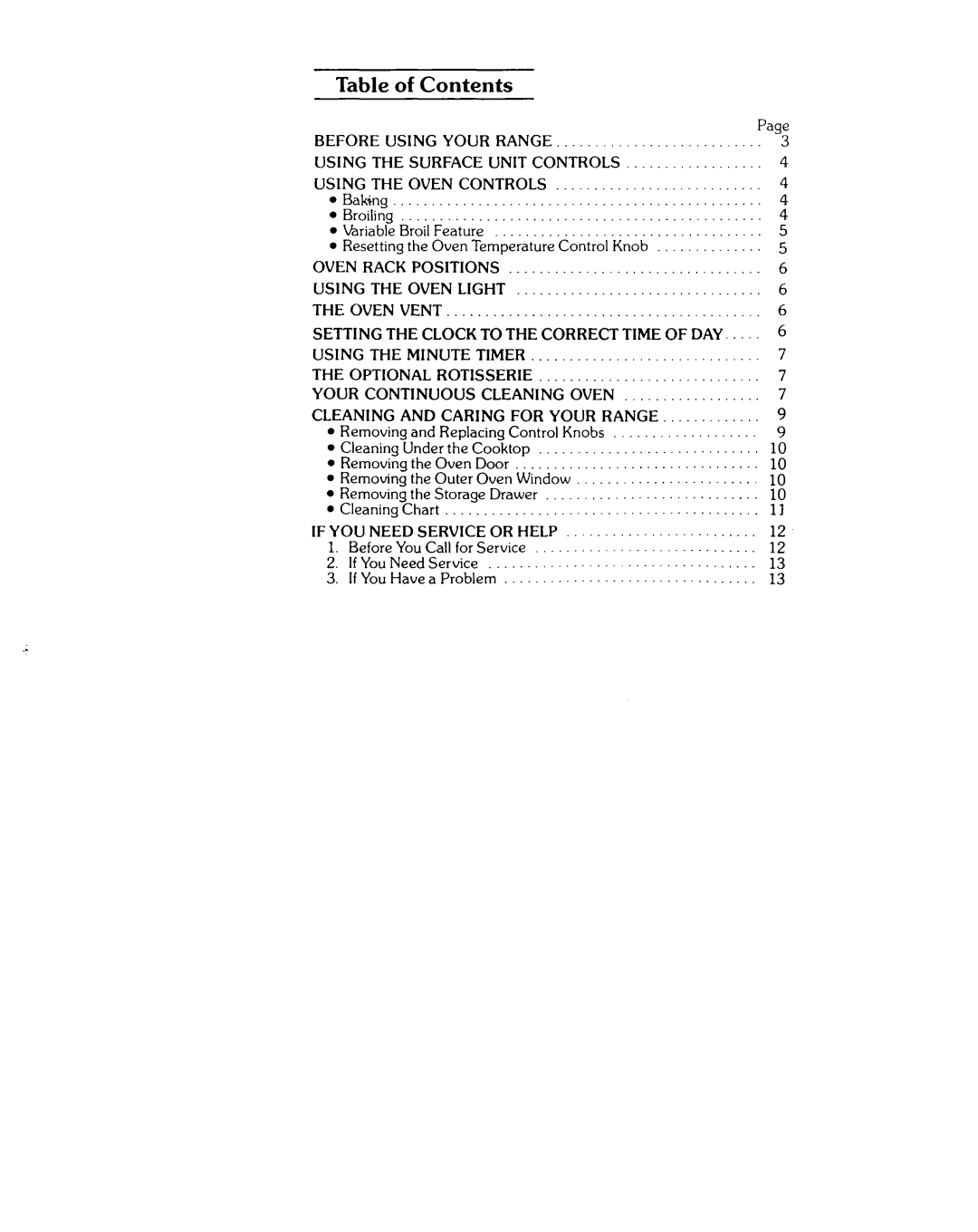 Whirlpool RJE-3300 manual Table of Contents 