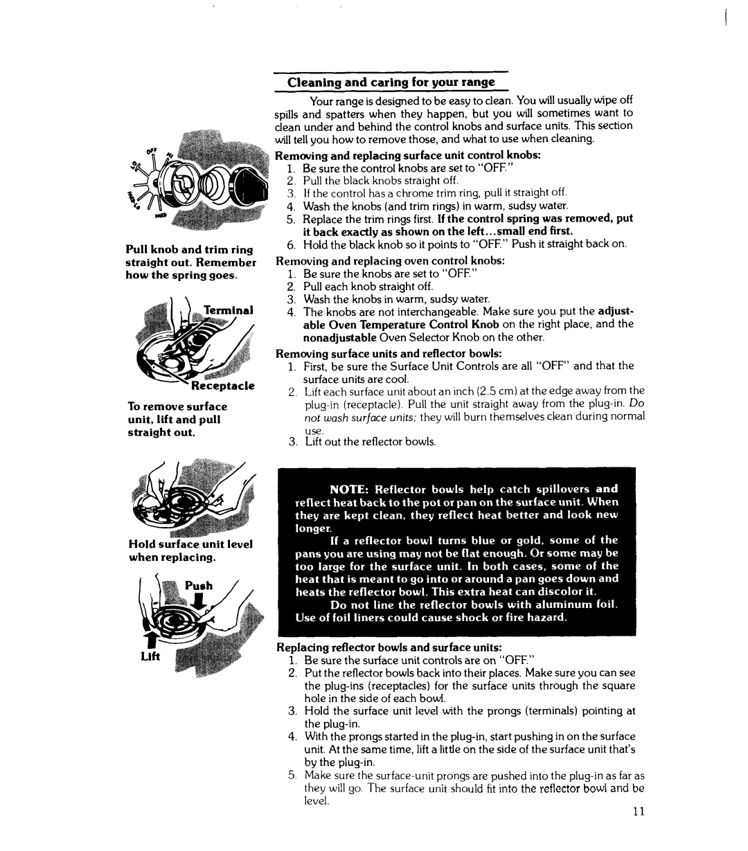 Whirlpool RJE-3365 manual Cleaning and caring for your range 