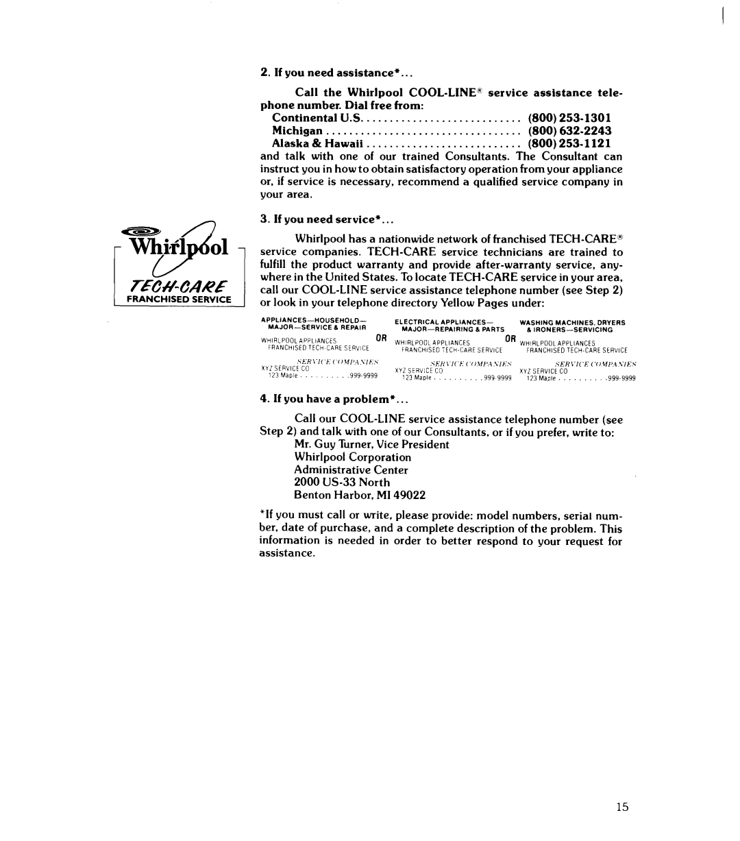 Whirlpool RJE-3365 manual Michigan 800 632-2243 Alaska 