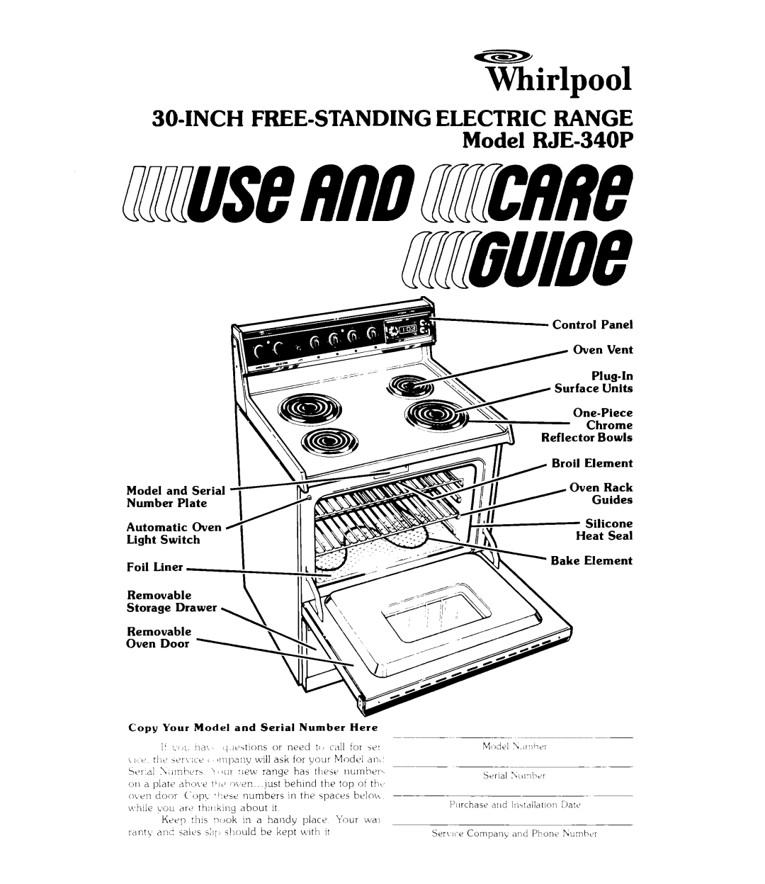 Whirlpool RJE-340P manual Whirlpool 