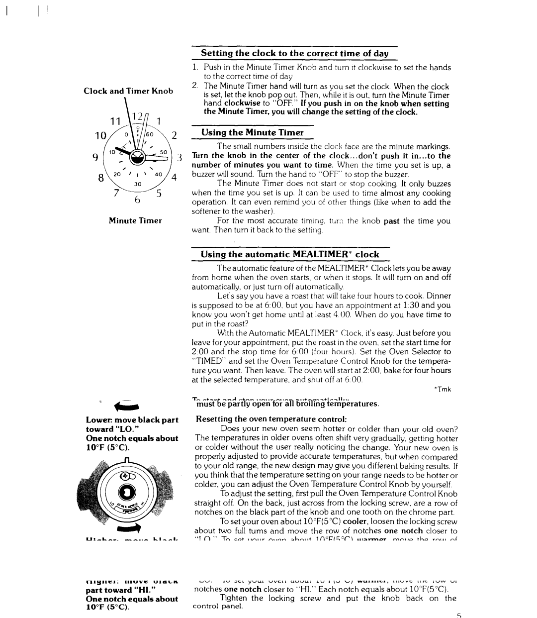 Whirlpool RJE-3600 warranty I So3, Setting the clock to the correct time of day, Using the Minute Timer 